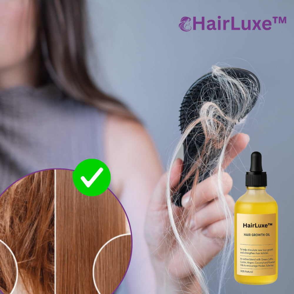 HairLuxe™ Hårvækstolie | Sig farvel til hårtab og oplev tykkere, stærkere hår på kun 4 uger!